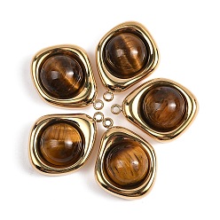 Тигровый глаз Природных тигровый глаз подвески, 304 подвески-слезинки из нержавеющей стали, реальный 14 k позолоченный, 20.5x15x8 мм, отверстие : 1.4 мм