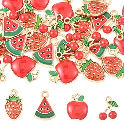 Красный 40 шт 4 стили подвески из сплава эмали, смешанные фрукты, золотой свет, красные, 13~16x10~12x1.5~3 мм, отверстие : 0.9~2 мм, 10 шт / стиль