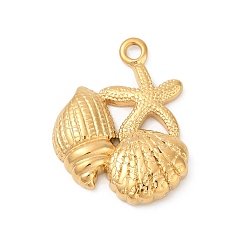 Shell Shape 304 подвески из нержавеющей стали, ионное покрытие (ip), реальное золото 14 тыс., амулеты с морскими животными, формы раковины, 27x22x4.5 мм, отверстие : 2 мм