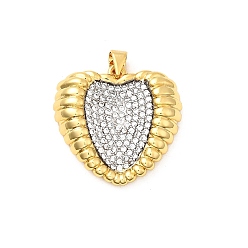 Настоящее золото 18K Латунные микро проложить кубического циркония подвески, сердце прелести, стойки покрытие, долговечный, без свинца и без кадмия, реальный 18 k позолоченный, 25x26x5.5 мм, отверстие : 4.5x4 мм