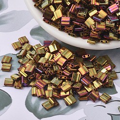 (TL462) Металлический Золотой Ирис Миюки тила бусины, японский бисер, 2-луночное, (тл 462) металлик ирис, 5x5x1.9 мм, Отверстие : 0.8 мм , около 590 шт / 50 г