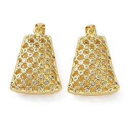 Trapezoid Латунные микропаве прозрачные подвески с фианитом, реальный 18 k позолоченный, трапециевидные, 25.5x18x7.5 мм, отверстие : 3x4.5 мм