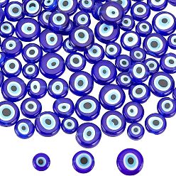 Clear 3 Strands 3 Style Handmade Evil Eye Lampwork Beads Strands, Flat Round, Clear, 11~13x4~5mm, Hole: 1.2mm, about 31~33pcs/strand, 14.1 inch~15.3 inch