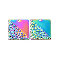 Rainbow Color Ion Plating(IP) 304 Stainless Steel Pendants, Square Charm, Rainbow Color, 22x22x1mm, Hole: 1.6mm