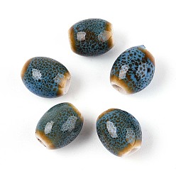 Кадет Синий Ручной фарфоровые керамические шарики, баррель, фантазии античного стекла фарфора, кадетский синий, 9~10x7~8 мм, отверстие : 2~2.5 мм