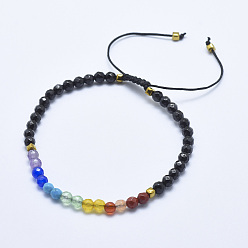 Turmalin Natürliche schwarze Turmalin geflochtene Perlenarmbänder, mit gemischtem Edelstein und Nylonschnur, facettiert, 2-1/4 Zoll (5.7cm)~3-1/4 Zoll (8.3cm)