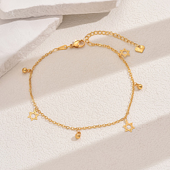 Star of David Модные винтажные пляжные браслеты с латунной бахромой, регулируемые для женщин, реальный 18 k позолоченный, звезда Давида, 9-7/8 дюйм (250 мм)