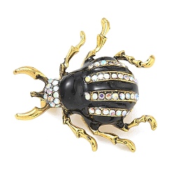Cristal AB Épingles en émail coccinelle, épinglettes en strass en alliage pour vêtements de sac à dos, or, cristal ab, 33x34mm