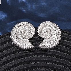 Платина Серьги-гвоздики из латуни с микропаве из прозрачных кубических цирконий в форме ракушки, формы раковины, без кадмия и без свинца, стойки покрытие, долговечный, платина, 24x20.5 мм