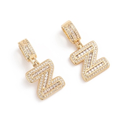 Letter Z Латунные микро проложить кубического циркония подвески, долговечный, буквы, прозрачные, letter.z, 32.2 мм, отверстие: 6.5x9 мм, letter.z: 19x16x3.5 мм