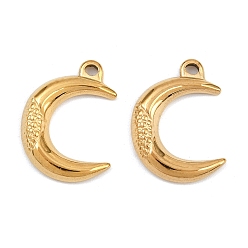 Настоящее золото 18K 304 подвески из нержавеющей стали, Луна прелести, ионное покрытие (ip), реальный 18 k позолоченный, 19x14.5x2.5 мм, отверстие : 2x1.5 мм