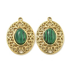 Настоящее золото 14K 304 подвески из нержавеющей стали, овальные подвески из синтетического малахита, реальный 14 k позолоченный, 21.5x15x5 мм, отверстие : 14 мм