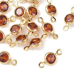 Chocolate SHEGRACE Brass Pave Cubic Zirconia Flat Round Connector Charms, Cadmium Free & Nickel Free & Lead Free, Long-Lasting Plated, Real 18K Gold Plated, Chocolate, 10.5x5x2mm, Hole: 1.2mm
