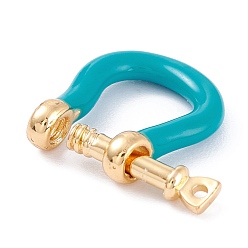 Sea Green Brass Enamel D-Ring Anchor Shackle Clasps, Real 18K Gold Plated, for Bracelets Making, Sea Green, 18x15~17x4.5~5mm, Hole: 8mm