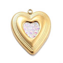 Белый 304 нержавеющей стальной эмали подвески, со стразами, вакуумное покрытие pvd, реальный 18 k позолоченный, шарма сердца, белые, 22x18x3.5 мм, отверстие : 1.5 мм