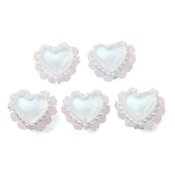 Weiß Imitationsperlen aus Kunstperlen und Polymerclay (Rot, Weiß, Schwarz, Wasser, Wasser), Herz & Rose, weiß, 22.5~24x27~29x23~24 mm, Bohrung: 2~3 mm