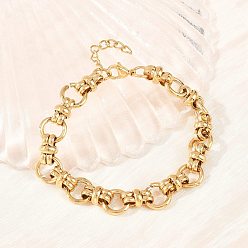 Золотой 304 Браслеты из нержавеющей стали с кольцевыми звеньями для женщин и мужчин, ионное покрытие (ip), долговечный, золотые, 8.86~9.06 дюйм (22.5~23 см)