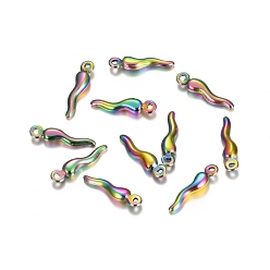 Rainbow Color Ионное покрытие (ip) 304 подвески из нержавеющей стали, рог изобилия / итальянский рог корничелло, радуга, Радуга цветов, 17.5x4x3 мм, отверстие : 1.5 мм