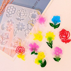 Цветок Силиконовые формы для подвесок в виде цветов своими руками, формы для литья смолы, для уф-смолы, изготовление изделий из эпоксидной смолы, серый, 138x114x4.5 мм, отверстие : 2 мм, внутренний диаметр: 31~36x35~51 мм