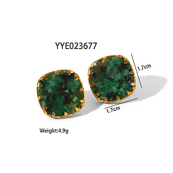 Золотой Серьги из ромбовидной синтетической бирюзы, Серьги шпилька нержавеющая сталь, золотые, 17x17 мм