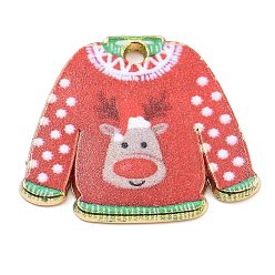 Красный Стойки обшивки сплава эмали подвески, золотые, рождественский свитер, красные, 20.5x23.5x1.5 мм, отверстие : 1.6 мм