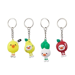 Mixed Color Cartoon Fruits Duck PVC Plastic Keychain, with Iron Split Key Rings, Mixed Color, 103~117mm