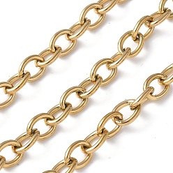 Настоящее золото 18K 304 кабельные цепи из нержавеющей стали, несварные, с катушкой, ионное покрытие (ip), реальный 18 k позолоченный, 8x6x1.5 мм, около 32.81 футов (10 м) / рулон