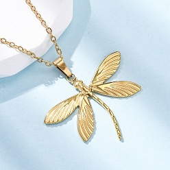Настоящее золото 18K Стрекоза 304 ожерелья из нержавеющей стали с подвеской, ионное покрытие (ip), реальный 18 k позолоченный, 18.11 дюйм (46 см)