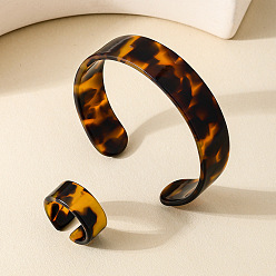 Шоколадный Наборы из акриловых браслетов-манжет и колец с леопардовым принтом для женщин, цвет шоколада, внутренний диаметр: 60 мм