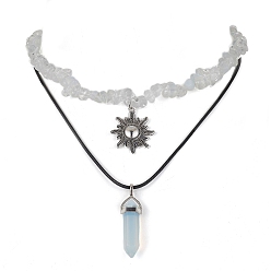 Опал 2 шт. 2 комплект ожерелья с подвеской от солнца из опалита и сплава в виде пули, с фишками цепочки из бисера, 12.80~17.72 дюйм (32.5~45 см), 1 шт / стиль