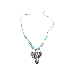 Antique Silver Tibetan Style Alloy Pendant Necklaces, with Synthetic Turquoise Beads, Antique Silver, 16.54 inch(42cm)