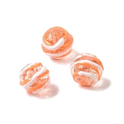 Оранжевый Бусины ручной работы из эмали с золотым песком, бусины ручной работы, круглые, два тона, оранжевые, 13x11~12 мм, отверстие : 1.5 мм