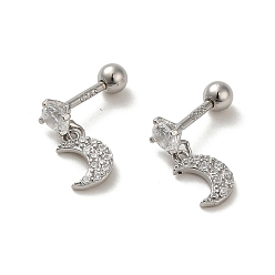 Платина 925 женские серьги из стерлингового серебра с микропаве из циркония, хрящевые серьги, луна, платина, 11.5x5.5 мм