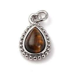 Платина Природных тигровый глаз подвески, с соединительным кольцом и стойкой, покрытая латунью фурнитура, долговечный, очарование слезы, платина, 13x8x4 мм, отверстие : 2.6 мм