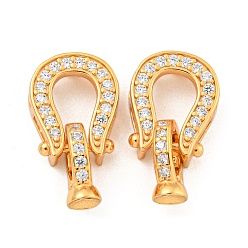 Настоящее золото 18K 925 Складчатые застежки из стерлингового серебра с микропаве из прозрачного кубического циркония, подковы, реальный 18 k позолоченный, 17 мм, отверстие : 3 мм