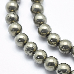 Pyrite Natural Pyrite Beads Strands, Round, 6mm, Hole: 1mm, about 65pcs/strand, 15.5 inch