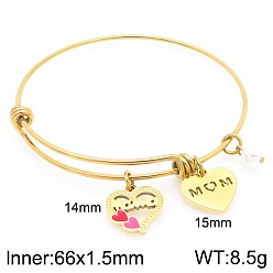 Золотой День матери 304 браслеты из нержавеющей стали с подвесками для женщин, сердце со словом мама, золотые, внутренний диаметр: 2.60 дюйм (6.6 см)
