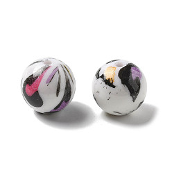 Белый Печать непрозрачных акриловых бусин, круглые, белые, 19.5x19 мм, отверстие : 2.8 мм