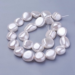 Snow Shell Pearl Beads Strands, Nuggets, Snow, 15~21x15~18x7.5~15mm, Hole: 1mm, about 19pcs/strand, 16.14 inch~16.53 inch(41~42cm)