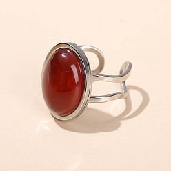 Red Agate 304 Кольца-манжеты из нержавеющей стали и натурального красного агата, овальные, серебряные, внутренний диаметр: 18 мм