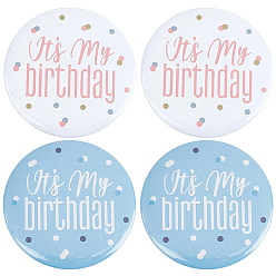 Mixed Color 4Pcs 2 Colors It's My Birthday Tinplate Brooches, Iron Lapel Pins for Backpack Clothes, Mixed Color, 58mm, 2pcs/color