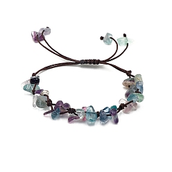 Fluorite Adjustable Natural Fluorite Chips Braided Bead Bracelet, Inner Diameter: 2-3/8 inch(6cm)