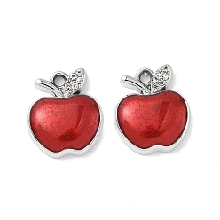 Платина Сплав эмали горный хрусталь подвески, подвески в форме яблока, без свинца и без кадмия, uv покрытие, платина, 18x15x4 мм, отверстие : 1.8 мм