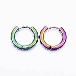 Rainbow Color Ионное покрытие (ip) 304 серьги-кольца из нержавеющей стали, гипоаллергенные серьги, с 316 хирургическим стержнем из нержавеющей стали, Радуга цветов, 9 датчик, 15x16.5x3 мм, штифты : 1 мм, внутренний диаметр: 10 мм