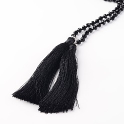 Black Adjustable Glass Beaded Lariat Necklaces, with Tassels, Black, 59 inch
