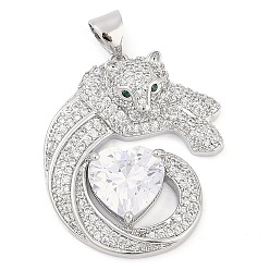 Платина Латунные микро проложить кубического циркония подвески, без кадмия и без свинца, леопардовые прелести, платина, 26x21.5x5.5 мм, отверстие : 4x3 мм