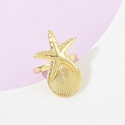 Морская звезда Латунные манжеты с океанской тематикой, реальный 18 k позолоченный, без кадмия, без никеля и без свинца, морская звезда, внутренний диаметр: регулируемый, звезды: 31x21 мм