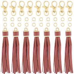 Седло Коричневый 12шт. подвески-кисточки из искусственной кожи, со сплавочной фурнитурой, в комплекте 24латунных соединительных колец и 12застежек-карабинов, седло коричневый, 110x14 мм, отверстие : 5 мм