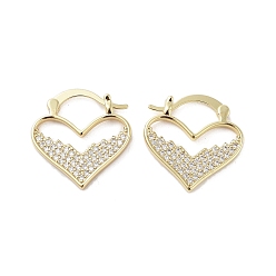 Real 18K Gold Plated Rack Plating Brass Micro Pave Cubic Zirconia Hoop Earring, Cadmium Free & Lead Free, Long-Lasting Plated, Heart, Real 18K Gold Plated, 22x2mm