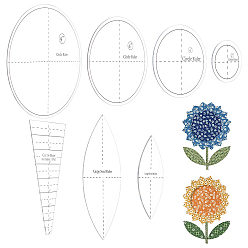 Clear Acrylic Sunflower Quilting Rulers Set, Trapezoid/Horse Eye/Round Templates, Transparent Patchwork Sewing Cutting Craft Ruler DIY Tools, Clear, 63~243x59~243x2~2.5mm, 7pcs/set